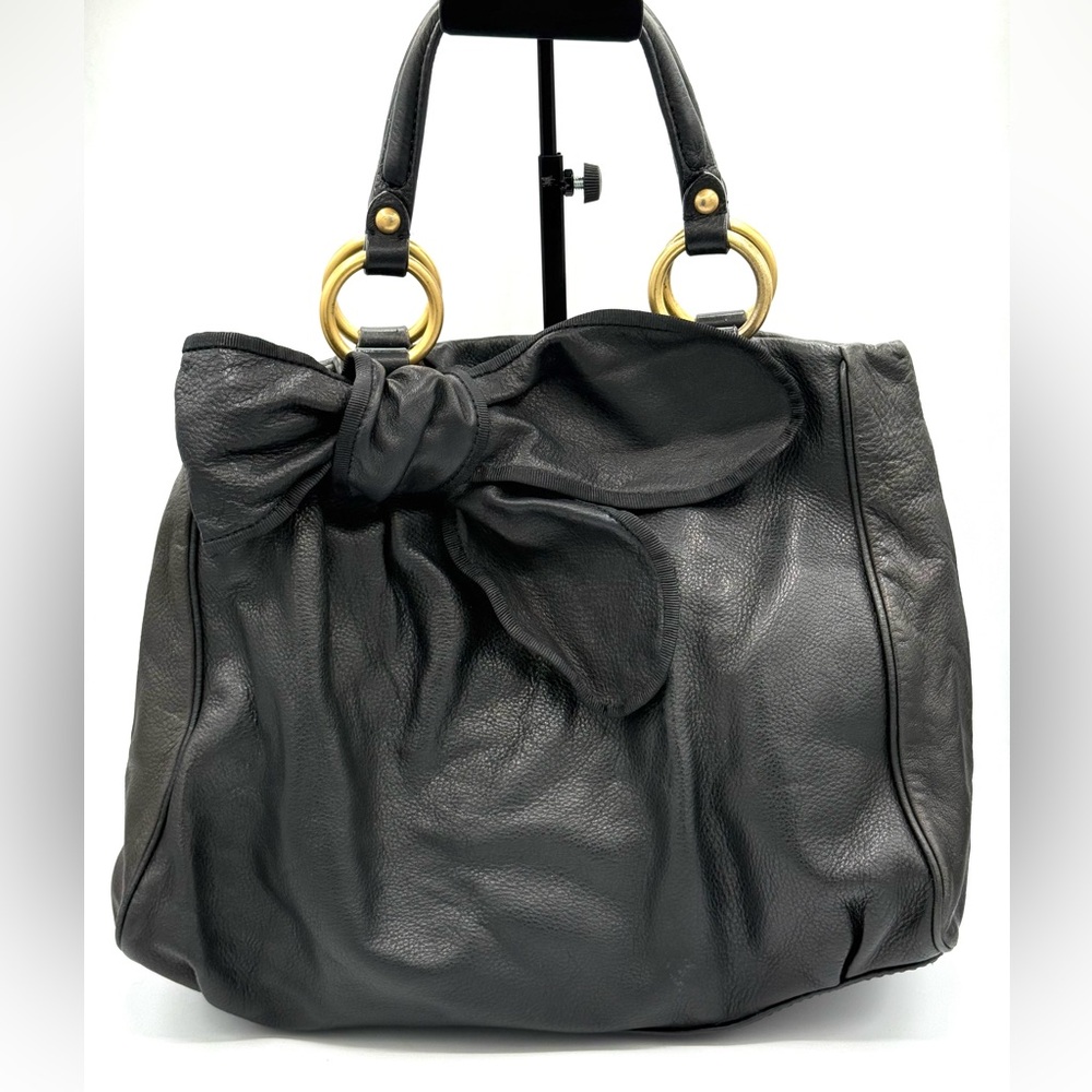 Juicy Couture Black Leather Y2K Bow Satchel Heart Pocket Bag Crown Lining